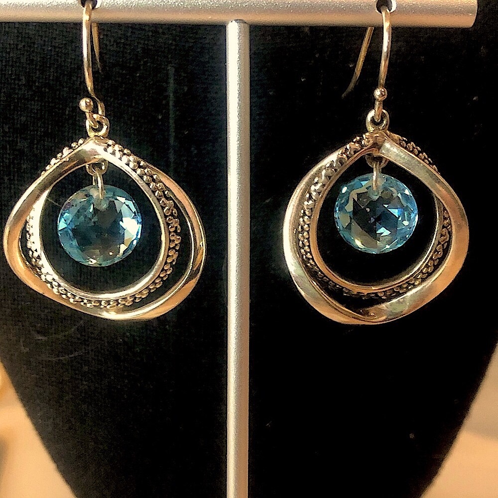 MICHAEL DAWKINS Starry Night Faceted Blue Topaz Drop Dangle Earrings NWOT